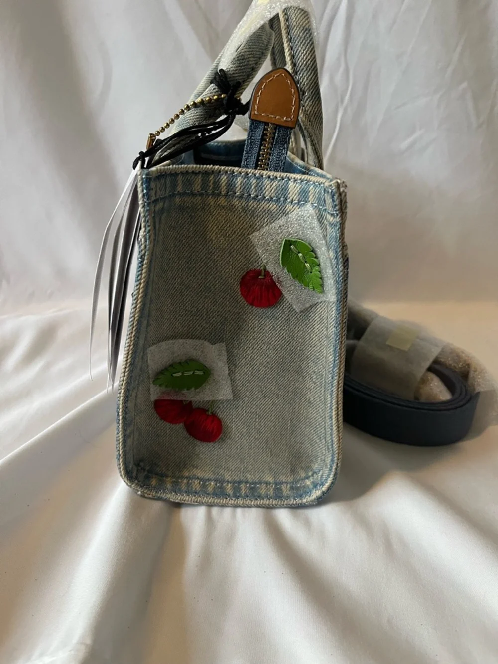 Coach New York Denim Mini Tote with Cherry Appliqués - Light Blue - Picture 3 of 3